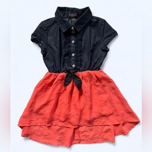 Famous Pink Chambray Tie Front High Low Chiffon Dress Girls Size S(4) Collared